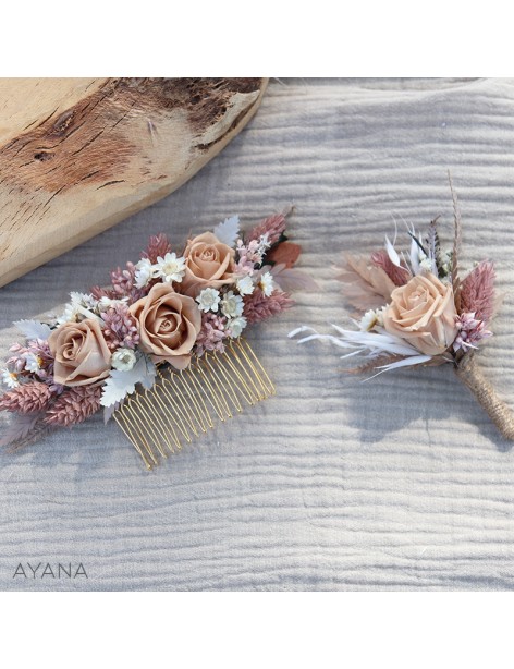 Peigne et boutonniere en fleurs stabilisees DAISY