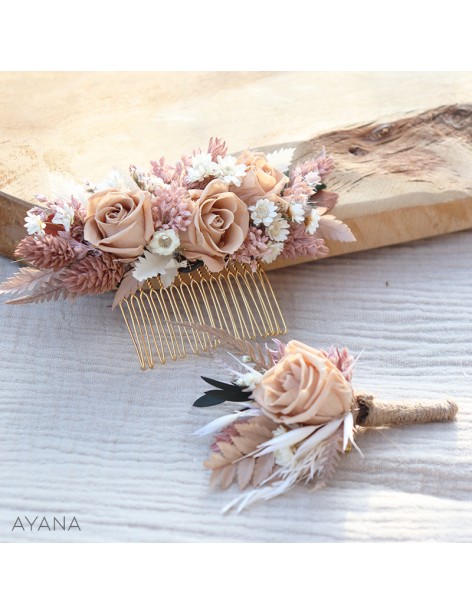 Peigne et boutonniere fleurs eternelles DAISY