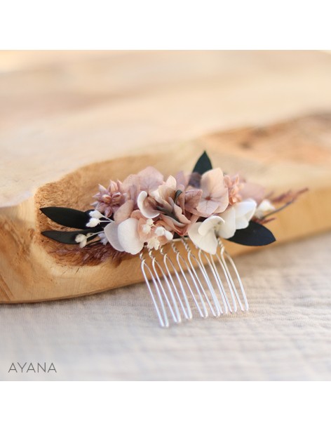 Peigne de mariée Turquin long en fleurs séchées - Les Fleurs Dupont