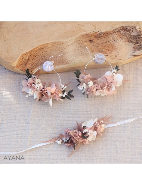 Bracelet et boucles oreilles en fleurs stabilisees MAUREEN