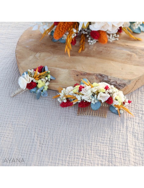 Boutonniere MINUTIE en fleurs stabilisees