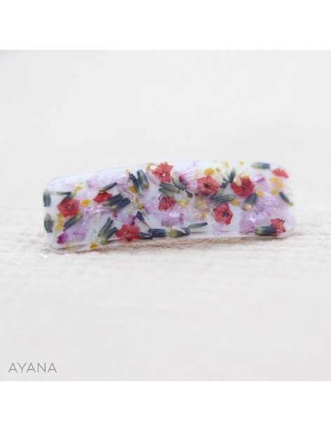 Barrette en resine fleur sechee CAMERON